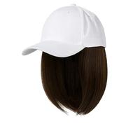 Cappelli da donna, cappelli di moda con parrucche, Adjustable Baseball Cap with Hair Extensions,Women's Short Bob Wig Hat(White hat+light brown)