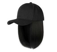 Cappelli da donna, cappelli di moda con parrucche, Adjustable Baseball Cap with Hair Extensions,Women's Short Bob Wig Hat(Black hat+natural black)