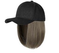 Cappelli da donna, cappelli di moda con parrucche, Adjustable Baseball Cap with Hair Extensions,Women's Short Bob Wig Hat(Black Hat+cyan Grey)
