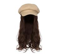 Cappelli da donna, cappelli di moda con parrucche, Fashionable Women's Autumn Winter Removable Hat Wig with Long Curly Hair - Octagonal Design(Khaki Hat+10B wig)