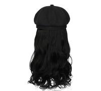 Cappelli da donna, cappelli di moda con parrucche, Fashionable Women's Autumn Winter Removable Hat Wig with Long Curly Hair - Octagonal Design(Black hat+black wig)