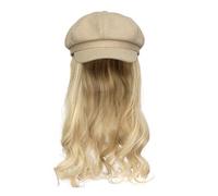 Cappelli da donna, cappelli di moda con parrucche, Fashionable Women's Autumn Winter Removable Hat Wig with Long Curly Hair - Octagonal Design(Khaki Hat+22H88# wig)