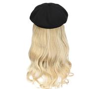 Cappelli da donna, cappelli di moda con parrucche, Fashionable Women's Autumn Winter Removable Hat Wig with Long Curly Hair - Octagonal Design(Black hat+22H88# wig)