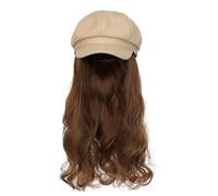 Cappelli da donna, cappelli di moda con parrucche, Fashionable Women's Autumn Winter Removable Hat Wig with Long Curly Hair - Octagonal Design(Khaki Hat+12# wig)
