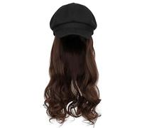 Cappelli da donna, cappelli di moda con parrucche, Fashionable Women's Autumn Winter Removable Hat Wig with Long Curly Hair - Octagonal Design(Black hat+10B wig)