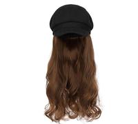 Cappelli da donna, cappelli di moda con parrucche, Fashionable Women's Autumn Winter Removable Hat Wig with Long Curly Hair - Octagonal Design(Black hat+12# wig 1)