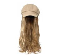 Cappelli da donna, cappelli di moda con parrucche, Fashionable Women's Autumn Winter Removable Hat Wig with Long Curly Hair - Octagonal Design(Khaki Hat+27H88# wig)