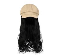 Cappelli da donna, cappelli di moda con parrucche, Fashionable Women's Autumn Winter Removable Hat Wig with Long Curly Hair - Octagonal Design(Khaki Hat+Black wig)