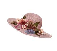 Cappelli da donna, cappelli di moda con parrucche, Handmade Crochet Flower Straw Hat for Women Wide Brim Sun Hat Beach Hat(Meat pink)