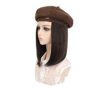 Cappelli da donna, cappelli di moda con parrucche, Stylish Women's Beret Hat Wig - Short Straight Hair in Black, Coffee, and Beige - Synthetic Hair Extensions for Fashionable Looks(Coffee Hat+Cool Bro