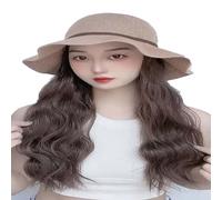 Cappelli da donna, cappelli di moda con parrucche, Women's Beach Hat with Curly Wavy Hairpiece - Stylish Sunshade Fisherman Wig Cap for Outdoor Fashion(Cool Brown)