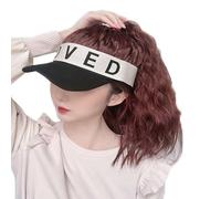 Cappelli da donna, cappelli di moda con parrucche, Women's Curly Wig Baseball Cap - Wool Duckbill Cap with Half Tied Ponytail and Corn Whisker Curly Hair(Black hat+dark brown 1)