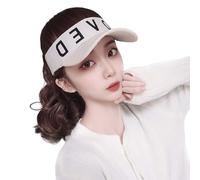 Cappelli da donna, cappelli di moda con parrucche, Women's Curly Wig Baseball Cap - Wool Duckbill Cap with Half Tied Ponytail and Corn Whisker Curly Hair(Off white hat+dark brown color)