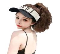 Cappelli da donna, cappelli di moda con parrucche, Women's Curly Wig Baseball Cap - Wool Duckbill Cap with Half Tied Ponytail and Corn Whisker Curly Hair(Black hat+dull blue color)