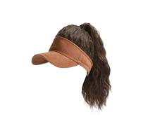Cappelli da donna, cappelli di moda con parrucche, Women's Curly Wig Baseball Cap - Wool Duckbill Cap with Half Tied Ponytail and Corn Whisker Curly Hair(Coffee color - dark brown)