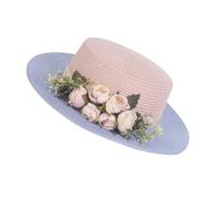Cappelli da donna, cappelli di moda con parrucche, Women's Wide Brim Sun Hat - Handmade Straw Beach Hat with Flower for(Lilac colour)