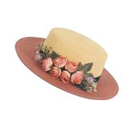 Cappelli da donna, cappelli di moda con parrucche, Women's Wide Brim Sun Hat - Handmade Straw Beach Hat with Flower for(Orange red)