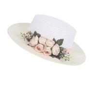 Cappelli da donna, cappelli di moda con parrucche, Women's Wide Brim Sun Hat - Handmade Straw Beach Hat with Flower for(Milk white)