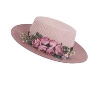 Cappelli da donna, cappelli di moda con parrucche, Women's Wide Brim Sun Hat - Handmade Straw Beach Hat with Flower for(Skin red)