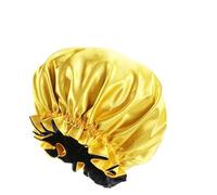 Cappelli da notte in seta da donna Copricapo a doppio strato Cuffia da bagno regolabile Cofano in raso di seta for donna(Yellow)