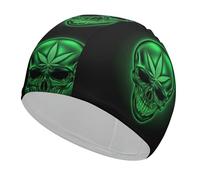 Cappelli da nuoto con foglie di erba verde e teschio per donne e uomini, unisex, facili da indossare e togliere, comodi cappellini da nuoto per il tempo libero