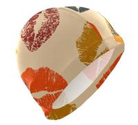 Cappelli da nuoto moderni e colorati beige con stampa labbra per uomo, cappelli da nuoto impermeabili per capelli corti, protezione per capelli e riduzione a resistenza, gorra para nadar de mujer