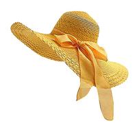 Cappelli da sole con fiocco colorato Big Floppy Brim cappello da donna cappello largo berretto da baseball e parrucca, Giallo, Taglia unica