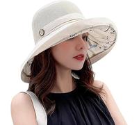 Cappelli da sole in rete da donna a tesa larga cappelli da spiaggia a tesa larga cappello da pesca estivo UPF50+, Beige, taglia unica