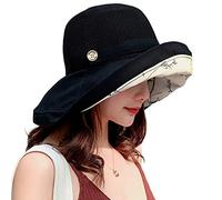 Cappelli da Sole in Rete da Donna con Tesa Larga da Spiaggia Tappi a Secchiello Floreale UPF50+Packable Summer Fishing cap, Nero, Taglia Unica