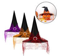 Cappelli da strega arruffati neri tre pezzi per accessori costume Halloween