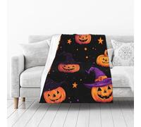 Cappelli da strega con zucche, coperte in pile bifacciali ultra morbide, coperte in flanella calda e accogliente, per divano, campeggio, pisolino in ufficio, letto, tutte le stagioni, leggere, compatt
