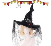 Cappelli da strega di Halloween,Copricapo a punta larga in pizzo,Dito retrò | Cappello da strega da donna con ragno nero | Per il ballo, palla mascherata, evento, decorazioni per feste, all'aperto