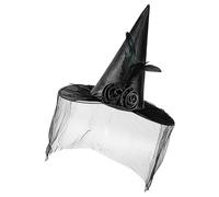 Cappelli da streghe da donna,Cappello da adulto | Cappello da streghe Cappelli cosplay | Cappelli da festa Accessori per foto con mezzo velo, cappello a tesa larga rosa piuma, a