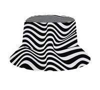 Cappelli del Pescatore Abstract Black White Waves Stripes Cappello A Secchiello Pieghevole Estivo Cappelli E Cappellini da Donna, per Costumi, Pesca, attività All'Aperto, Viaggi, 56-58cm