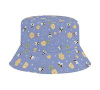 Cappelli del Pescatore Cartoon Bee And Flower Pattern Cappello da Spiaggia Portatile Pieghevole Cappelli da Viaggio, per Escursionismo, Pesca, Viaggi, Costumi, 56-58cm