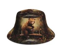 Cappelli del Pescatore Little Bear Playing in The Water Printing Cappello A Secchiello Pieghevole Estivo Cappelli da Sole per Sport, per Escursionismo, Costumi, attività All'Aperto, 56-58cm