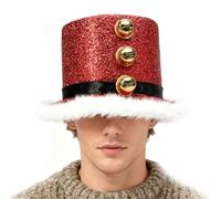 Cappelli Di Babbo Natale Per Adulti - Copricapo di Babbo Natale con Peluche Bianco e 3 Campanelli | Cappelli per Feste per Adulti | Per Donne, Uomini, , Capodanno, Festa, Evento, Cosplay, Spetta