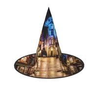 Cappelli di Halloween della stampa del paesaggio di notte della strada cappelli del mago della strega per il cosplay delle feste