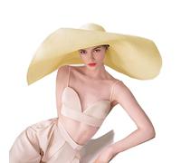 Cappelli di paglia da spiaggia oversize per le donne Floppy, cappello con visiera parasole extra large a tesa larga estivo arrotolabile grande cappello da spiaggia da donna pieghevole, Beige, 7 1/8-7