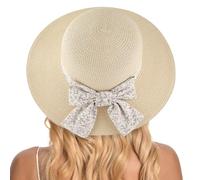 Cappelli di Paglia da Spiaggia per Donne, Cappello Estivo da Spiaggia UV, Cappello di Paglia Pieghevole con Ampia Tesa per Ragazze