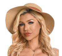 Cappelli di Paglia da Spiaggia per Donne, Cappello Estivo da Spiaggia UV, Cappello di Paglia Pieghevole con Ampia Tesa per Ragazze