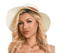 Cappelli di Paglia da Spiaggia per Donne, Cappello Estivo da Spiaggia UV, Cappello di Paglia Pieghevole con Ampia Tesa per Ragazze