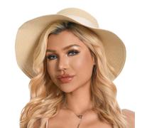 Cappelli di Paglia da Spiaggia per Donne, Cappello Estivo da Spiaggia UV, Cappello di Paglia Pieghevole con Ampia Tesa per Ragazze