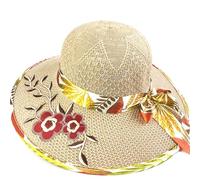 Cappelli di paglia per teste grandi, Cappello Panama da donna in paglia a tesa larga con fiocco ricamato a fiori, cappello spiaggia pieghevole multicolore(Nz127khaki)