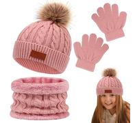 Cappelli e guanti per bambini, set di cappelli e guanti invernali per bambini, Cappello invernale per lavorato a maglia, Accogliente scaldamani caldo cappello avvolgente cravatta colletto coll