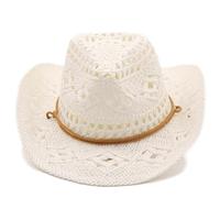 Cappelli estivi da sole per donne e uomini, cappello di paglia da cowboy occidentale modellabile con design scavato per il massimo sole, bianco, Taglia unica