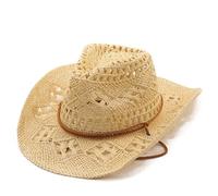Cappelli estivi da sole per donne e uomini, cappello di paglia da cowboy occidentale modellabile con design scavato per il massimo sole, Beige, Taglia unica