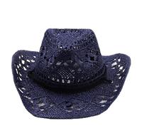 Cappelli estivi da sole per donne e uomini, cappello di paglia da cowboy occidentale modellabile con design scavato per il massimo sole, Marina Militare, Taglia unica
