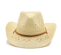 Cappelli estivi da sole per donne e uomini, cappello di paglia da cowboy occidentale modellabile con design scavato per il massimo sole, giallo chiaro, Taglia unica