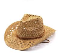 Cappelli estivi da sole per donne e uomini, cappello di paglia da cowboy occidentale modellabile con design scavato per il massimo sole, cachi, Taglia unica
